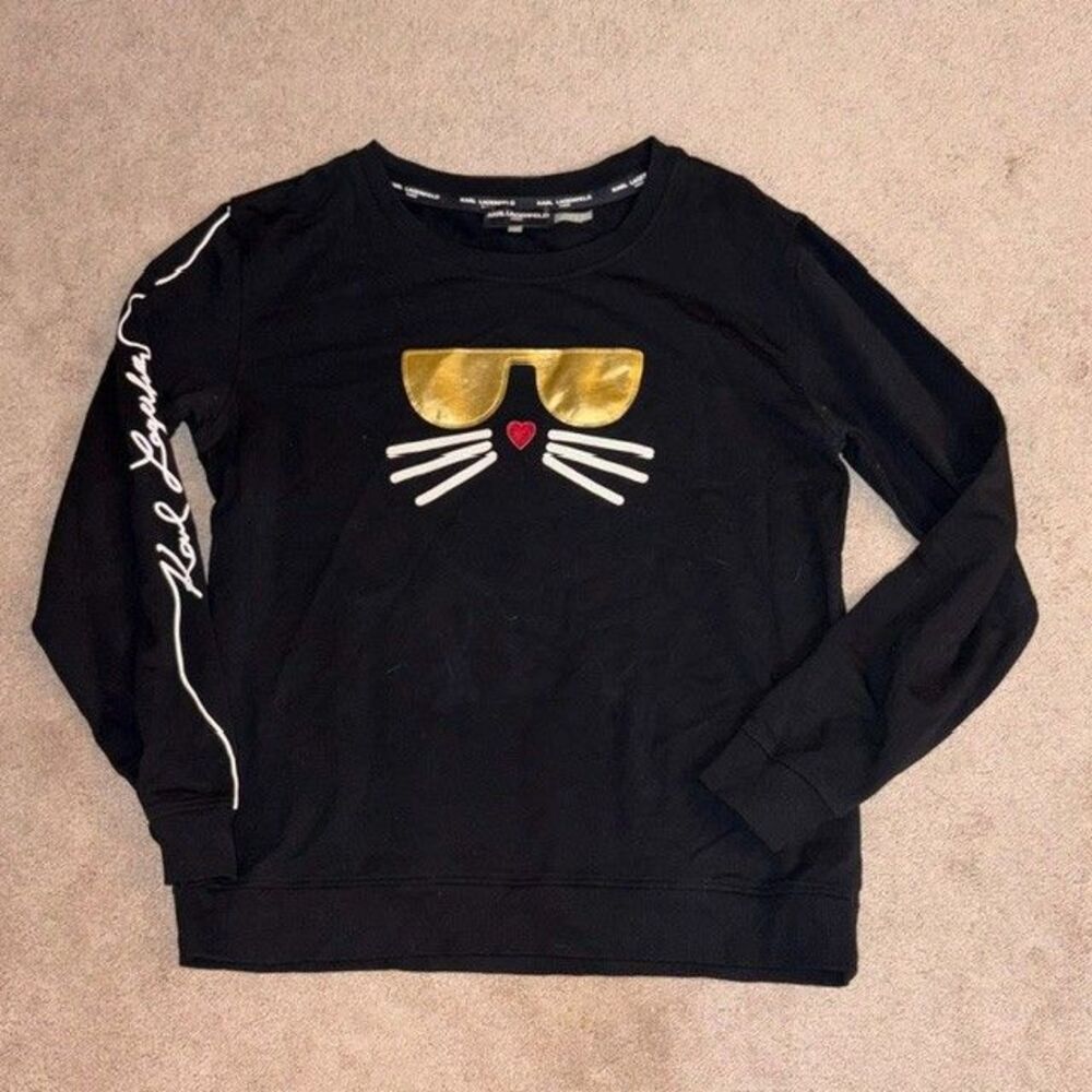 Karl Lagerfeld Paris Black Embellished Choupette Sweatshirt Womens Small